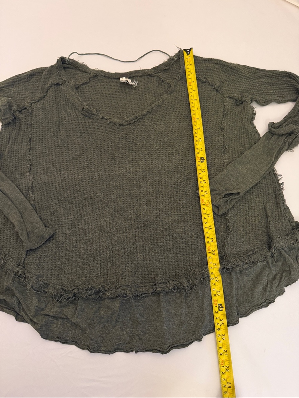 Free People We the Free Laguna Moss Green waffle knit v-neck oversized top - Picture 3 of 9